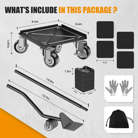 Parts of ✝️ Heavy Duty 1500LBS Furniture Dolly & Movers with 5X 360° Wheels, Carbon Steel Panel, Lifter Jacks, Gloves, Carry Bag