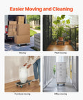 Furniture dolly used for moving boxes, plant, furniture, and office equipment, showcasing versatility and ease of use.