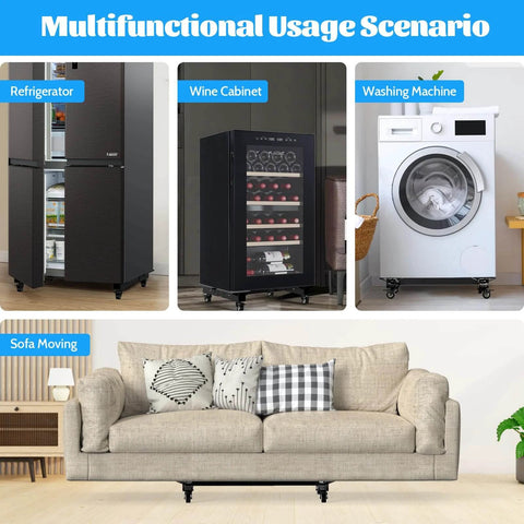 Refrigerator, wine cabinet, washing machine, and sofa on 1500 lb adjustable furniture dolly with heavy duty iron frame