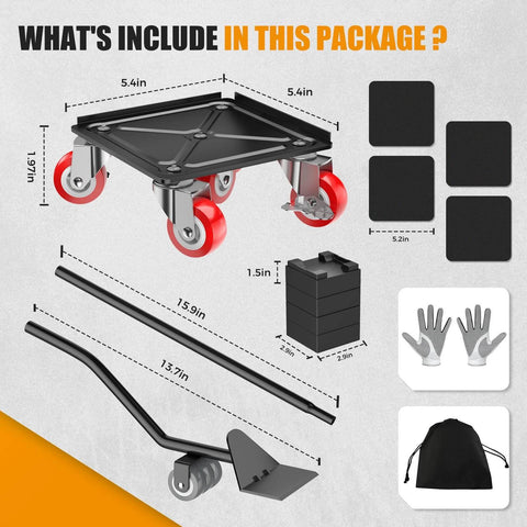 Heavy Duty 1500LBS Furniture Dolly & Movers with 5X 360° Wheels - Carbon Steel Panel & Non-Slip Casters, accessories incl.