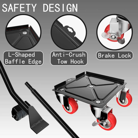 Safety features of Furniture Dolly and Furniture Movers with 5-Wheel Carbon Steel Panel, Heavy-Duty Lifter and 360° Rotatable Rubber Wheels.