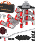 Furniture Movers Dolly Set with 5 Wheels, Heavy Duty Carbon Steel Panels, 3474 LBS Capacity, Pry Bar, Anti-Slip Mats, Tote Bag & Gloves