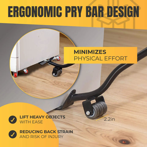 Furniture Moving Dolly Set with 5 Wheel System lifting heavy object with ergonomic pry bar design