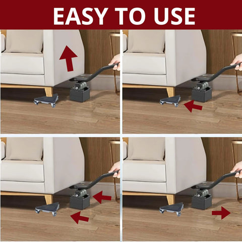 Heavy Duty Furniture Dolly Set with Lifter, 360° Rotating Rollers demonstration under sofa for easy moving