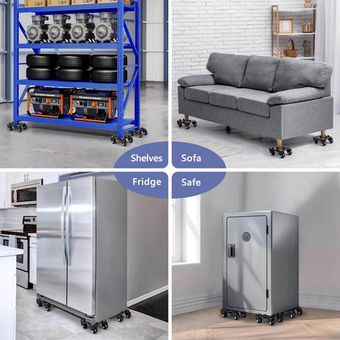 2000 lb heavy duty furniture dolly with groove design, carbon steel panel movers under sofa, fridge, safe, and shelves