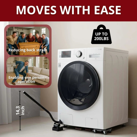 Heavy Duty Furniture Dolly Set with Lifter, 360° Rotating Rollers, Floor Protection, moving a washing machine easily