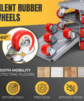 Furniture Moving Dolly Set with 5 Wheel System, Heavy Duty 2300 lb Capacity, 360° swivel casters close-up showing silent rubber wheels.