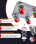 ✝️ Furniture Dolly Sliders with 360° Rotation Wheels and bearings for smooth motion, shown upside down highlighting red wheels and components.