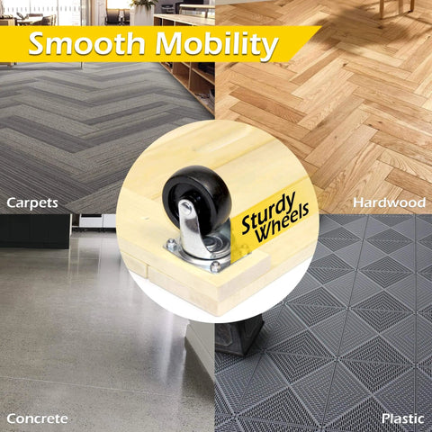 Sturdy wheel of ✝️ 50952 1000 lbs. Capacity 24 in. x 16 in. Hardwood Furniture Moving Dolly shown on various floor types