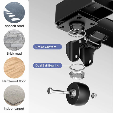 Assembly diagram of brake casters and dual ball bearing for Furniture Dolly with 6 Swivel Casters, Expandable Moving Dolly, 24in-12in.
