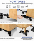 Steps to use Furniture Dolly, 1150LBS Furniture Lifter Tool Set for moving sofa or piano, featuring installation of 3-wheel dollies.