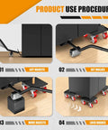 Product use procedure for ✝️ Heavy Duty 1500LBS Furniture Dolly & Movers with 5X 360° Wheels showing steps for lift, set, move, lock