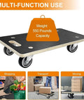 Heavy duty wood furniture dolly set of 2 with 4 wheels, showing silent swivel casters and non slip surface, 550 lb load display