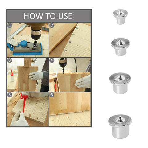 Instructional guide on using Twenty Piece Panel Furniture Positioning Dowel Pin Kit For Cabinets And Woodworking with example pins shown
