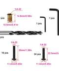 Furniture Fastener Set With Wood Inserts And Quarter Inch 20 Bolts Includes Drill Bit And Wrenches layout diagram