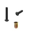Furniture Fastener Set With Wood Inserts And Quarter Inch 20 Bolts Includes Drill Bit And Wrenches, showing bolts and insert.