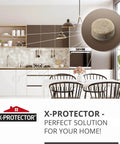 Felt furniture pad in modern kitchen with X-Protector branding.