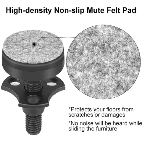 Beefy Heavy Duty Furniture Levelers With T Nut Kit, showing high-density non-slip mute felt pad for floor protection.
