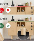 Wobble Proof Furniture Leveler Set, 30 Pack 2 Inch Black Rubber Shims For Leveling installed under a wooden cabinet