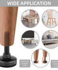 Heavy Duty Leg Levelers Set Of 12 3/8-16 Thread Adjustable Feet shown on wooden furniture leg for tables, chairs, cabinets, and sofas
