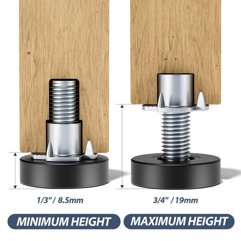 12 Pack Furniture Leveling Feet With T Nuts One Quarter Inch 20 UNC Thread Adjustable Levelers for height adjustment under furniture