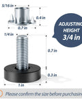 Diagram of 12 Pack Furniture Leveling Feet With T Nuts One Quarter Inch 20 UNC Thread Adjustable Levelers dimensions and installation guide.