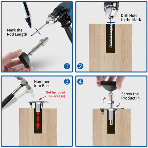 Installation steps for Furniture Leveling Feet 2 Pieces M6 Threaded Adjustable Levelers And Leg Extenders With 50mm Height Adjustment