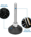 Furniture Leveling Feet 2 Pieces M6 Threaded Adjustable Levelers And Leg Extenders For Cabinets Sofas Tables And Chairs Raiser With 50mm Height Adjustment, showing alloy steel rod and nylon base