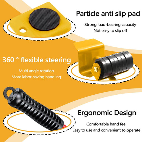 Heavy Duty Furniture Lifter And Dolly Set With Wheels For Pallets 1322 Lbs Load Capacity Adjustable Appliance Rollers For Table Refrigerator Cabinet Yellow