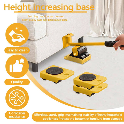 Heavy Duty Furniture Lifter And Dolly Set With Wheels For Pallets 1322 Lbs Load Capacity Adjustable Appliance Rollers For Table Refrigerator Cabinet Yellow lifting a sofa