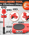 Furniture Lifter Tool & Furniture Moving Sliders Set 360° Rotating Wheels Up to 220 lbs, set of 5 pieces with measurements