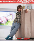 Child leaning on sofa using Furniture Lifter Tool & Furniture Moving Sliders Set 360° Rotating Wheels Up to 220 lbs for smooth glide