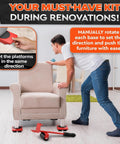 Person using ✝️ Furniture Lifter Tool & Furniture Moving Sliders Set 360° Rotating Wheels Up to 220 lbs, Refrigerator Movers on chair.