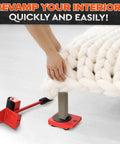 Person using Furniture Lifter Tool & Furniture Moving Sliders Set 360° Rotating Wheels Up to 220 lbs on a sofa leg on hardwood floor