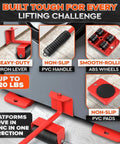 Furniture Lifter Tool & Furniture Moving Sliders Set with ABS wheels, PVC handle, and iron lever, supports up to 220 lbs