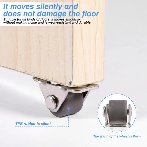 Sixteen Half Inch Mini Low Profile Casters With One Way Micro Wheels Self Adhesive Rubber Rollers for small furniture installation