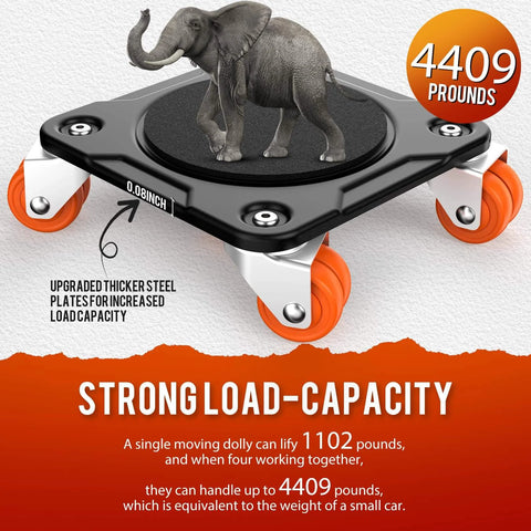 Furniture Mover Ultra Plus with 10 Wheels – All-New Double-Wheel Design, Full Carbon Steel Heavy Duty Dolly supporting elephant visual
