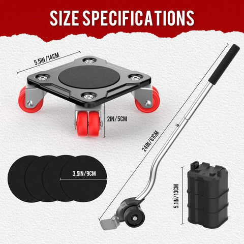 ✝️ Furniture Mover Ultra with 8 Wheels – Upgraded Double-Wheel Design, Carbon Steel Panel, Lifter and specs shown