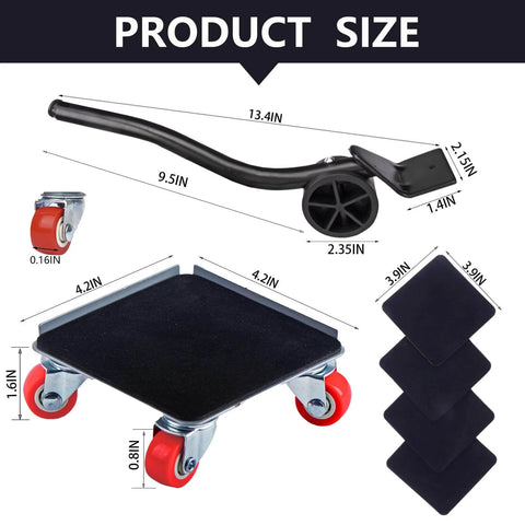 Product dimensions for ✝️ Furniture Dolly Sliders, Furniture Movers with 360° Rotation Wheels, including dolly, lifter tool, and pads