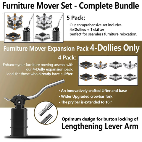 Furniture Mover Pro Set - Enhanced Dolly and Lifter with Custom TPE Wheels for Easy Furniture Lifting and Moving-Lifter and Dollies