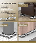 Diagram showing assembly methods for ✝️ Furniture Mover Pro Set - Enhanced Dolly and Lifter with Custom TPE Wheels for Easy Furniture Lifting and Moving