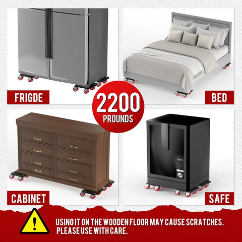 Furniture Mover Ultra with 8 Wheels – Upgraded Double-Wheel Design dolly under fridge, bed, cabinet, and safe with 2200 lbs max load.