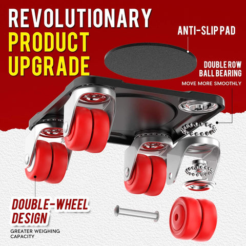 Furniture Mover Ultra with 8 Wheels – Upgraded Double-Wheel Design, Carbon Steel Panel Heavy Duty Dolly showcase with anti-slip pad and ball bearing