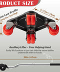 "✝️ Furniture Mover Ultra with 8 Wheels – All-New Upgraded Heavy Item Moving Tool Double-Wheeled Low-Profile Dolly with Auxiliary Lifter" product showing low-profile red wheels and lifter.