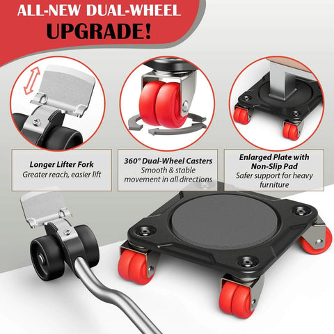 ✝️ Furniture Mover Ultra with 8 Wheels – All-New Upgraded Heavy Item Moving Tool Double-Wheeled Low-Profile Dolly with Auxiliary Lifter