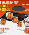 Double-wheel design of Furniture Mover Ultra Plus with 10 Wheels, anti-slip pad, and ball bearing for smoother moves