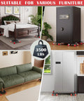 Heavy Duty Furniture Movers With Eight-Wheel Design And Lifter, Square Dollies showing use under bed, safe, sofa, fridge