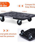 ✝️ Furniture Movers Dolly With Wheels - 200 lb. Capacity showing size dimensions and grid structure for stability and easy storage
