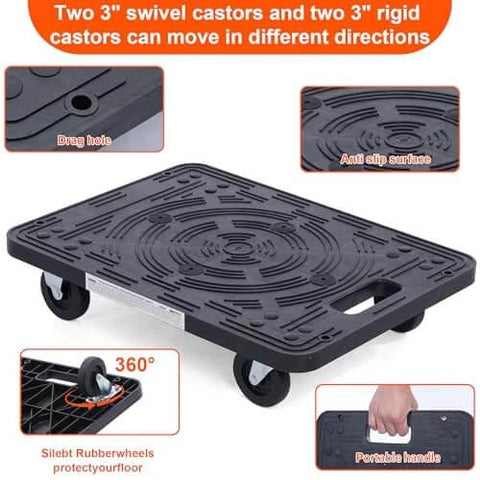 ✝️ Furniture Movers Dolly With Wheels - 200 lb. Capacity displaying swivel casters, anti-slip surface, and portable handle