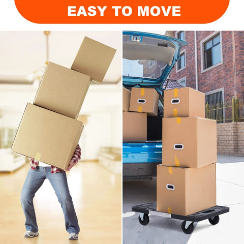 Furniture Movers Dolly With Wheels - 200 lb. Capacity transporting boxes from a van. Easy movement of heavy items.